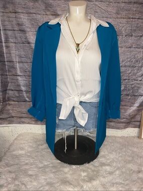 Modern Works White Sheer Button Down Dressy Tank Top